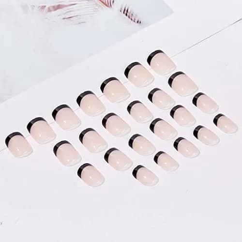 RikView Black French Tip Oval Glossy Press on Nails (24 Count) | Salon-Quality Fake Nails for Women thumbnail 3