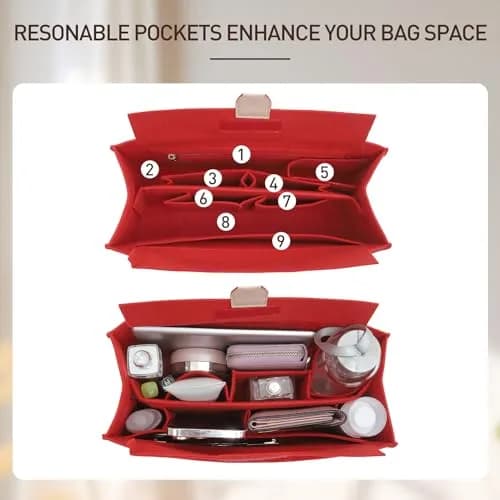 Doxo Felt Purse Organizer Insert for LV On The Go GM, Red Cover, 36cm (14.1" W x 7.7" H x 6.3" D) | Keeps Luxury Bags Shaped & Organized thumbnail 4
