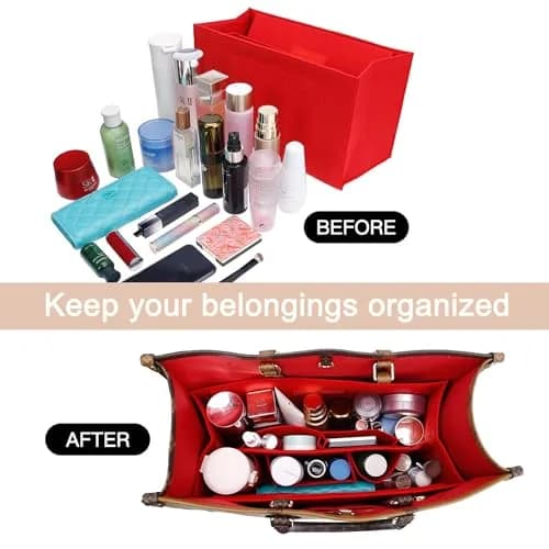 Doxo Felt Purse Organizer Insert for LV On The Go GM, Red Cover, 36cm (14.1" W x 7.7" H x 6.3" D) | Keeps Luxury Bags Shaped & Organized thumbnail 6