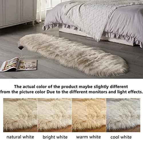 Arbosofe Faux Fur Rug, 2 x 6 Feet | Beige Fluffy Sheepskin for Bedroom & Living Room thumbnail 4