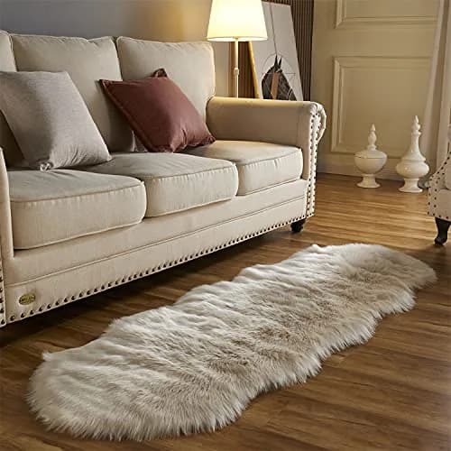 Arbosofe Faux Fur Rug, 2 x 6 Feet | Beige Fluffy Sheepskin for Bedroom & Living Room thumbnail 3