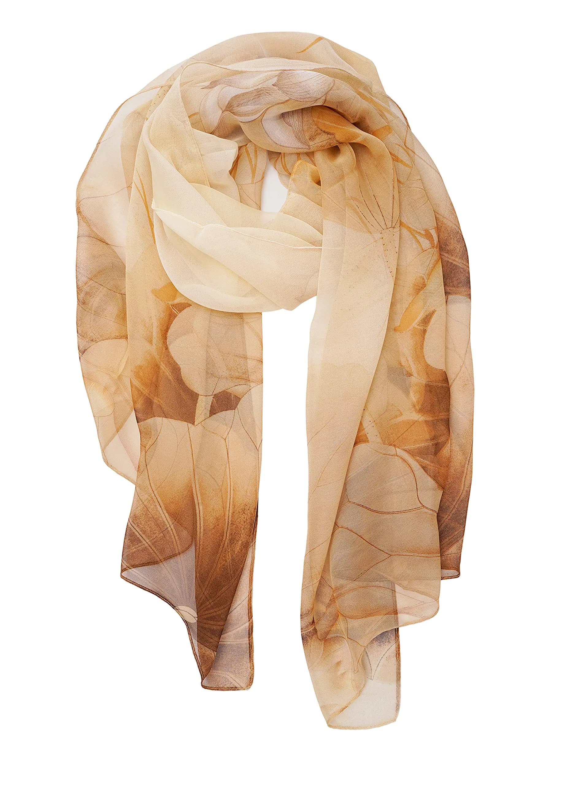 YOUR SMILE Women's Lightweight Floral Print/Solid Color Shawl Scarf 62x20 in | Versatile Spring Summer Accessory — Khaki Flower