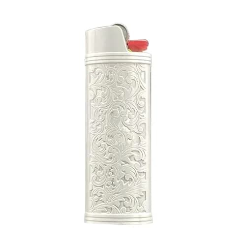 Lucklybestseller Metal Lighter Case Cover Holder Vintage Floral Stamped for BIC Full Size Lighter J6 (White Gold) | Protective Case thumbnail 1