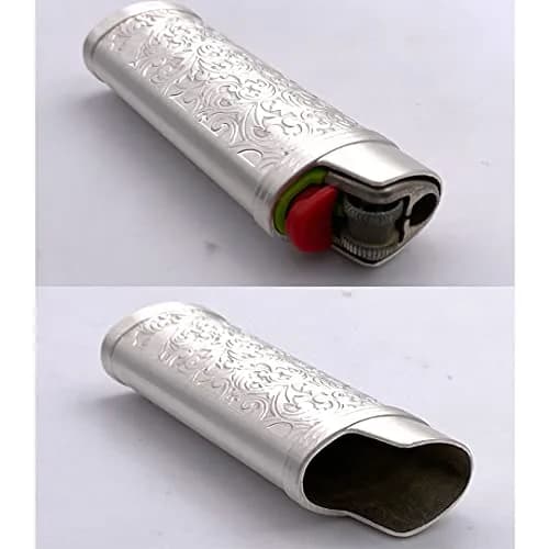 Lucklybestseller Metal Lighter Case Cover Holder Vintage Floral Stamped for BIC Full Size Lighter J6 (White Gold) | Protective Case thumbnail 5