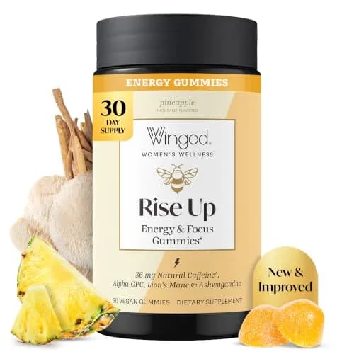Winged Wellness Rise Up, Energy & Focus Gummies for Women, 60 Gummies | Vegan, Gluten-Free Pineapple Flavor thumbnail 1