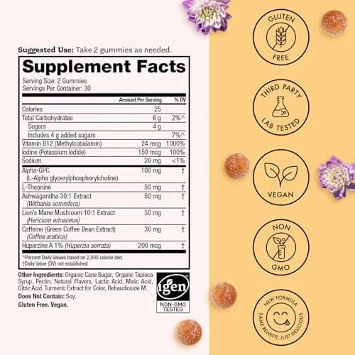 Winged Wellness Rise Up, Energy & Focus Gummies for Women, 60 Gummies | Vegan, Gluten-Free Pineapple Flavor thumbnail 4