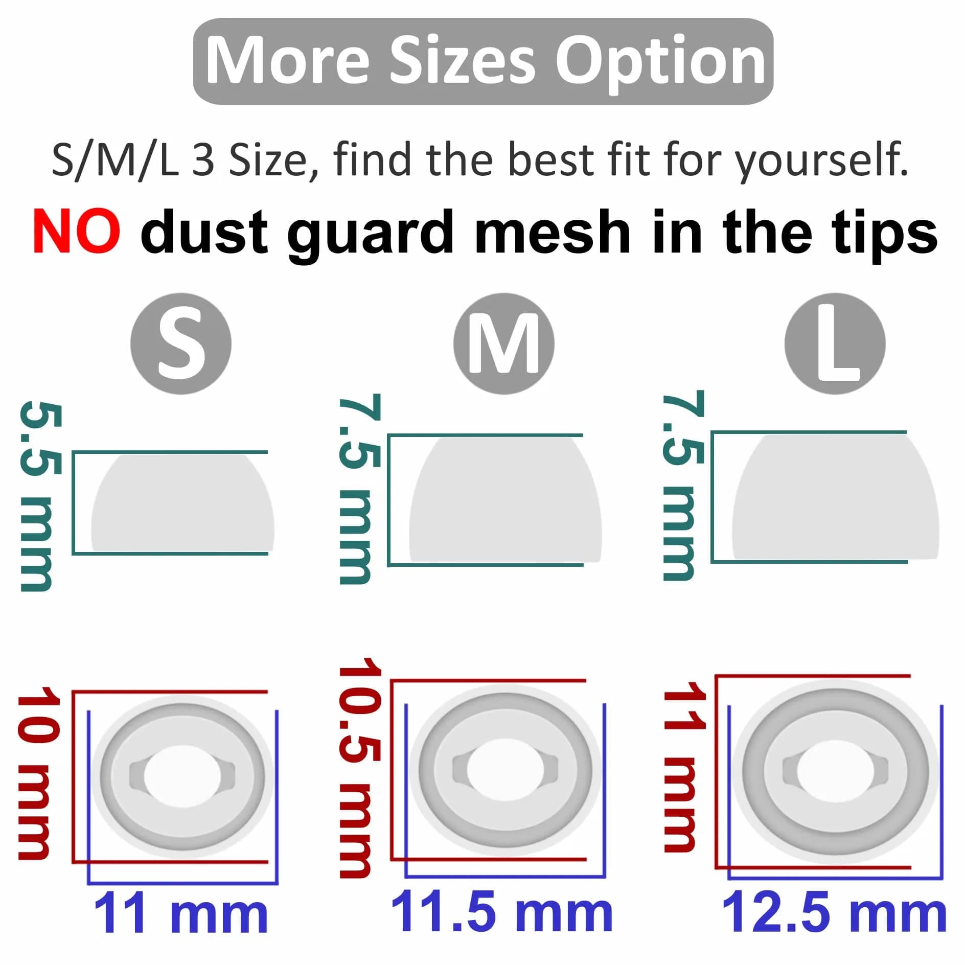 IiEXCEL Replacement Eartips for Samsung Galaxy Buds Pro - 6 Pairs, S/M/L Sizes, Phantom Silver - view 3