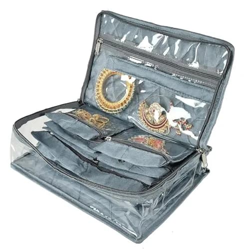 Kuber Industries Grey Laminated PVC Travel Jewelry Organizer | 30cm x 20cm x 11cm (13 Pouches) thumbnail 6