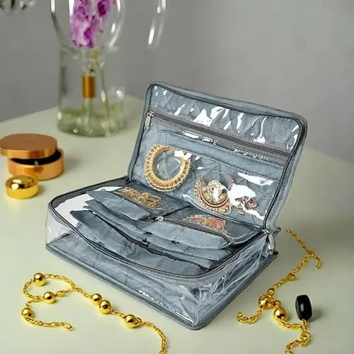 Kuber Industries Grey Laminated PVC Travel Jewelry Organizer | 30cm x 20cm x 11cm (13 Pouches) thumbnail 2