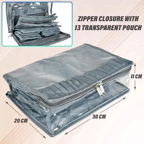 Kuber Industries Grey Laminated PVC Travel Jewelry Organizer | 30cm x 20cm x 11cm (13 Pouches) thumbnail 3