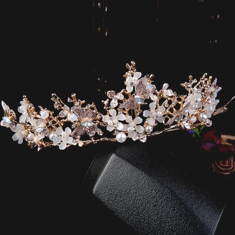 Kisshine Bridal Flower Crowns and Tiaras | Vintage Gold Pearl Tiara for Women & Girls thumbnail 11