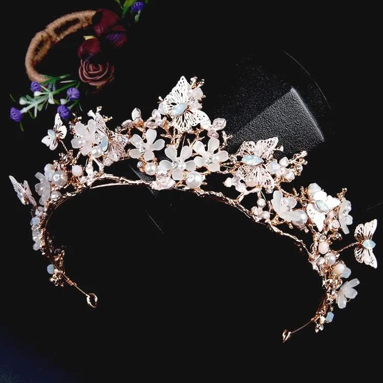 Kisshine Bridal Flower Crowns and Tiaras | Vintage Gold Pearl Tiara for Women & Girls thumbnail 13