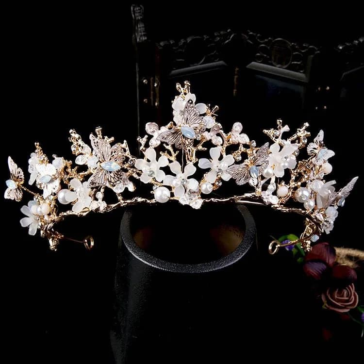 Kisshine Bridal Flower Crowns and Tiaras | Vintage Gold Pearl Tiara for Women & Girls thumbnail 3