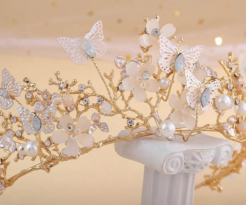 Kisshine Bridal Flower Crowns and Tiaras | Vintage Gold Pearl Tiara for Women & Girls thumbnail 6