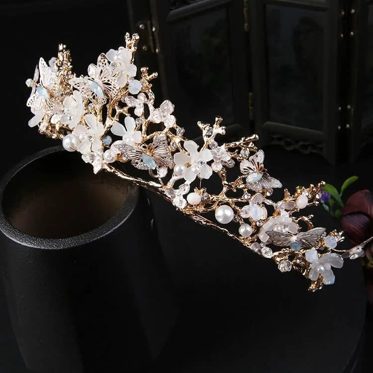 Kisshine Bridal Flower Crowns and Tiaras | Vintage Gold Pearl Tiara for Women & Girls thumbnail 7