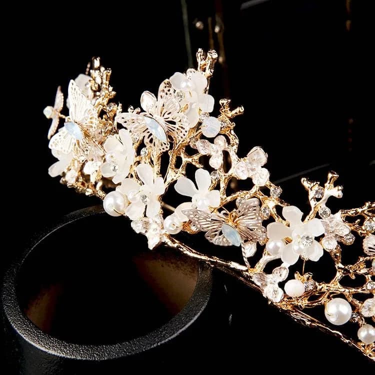 Kisshine Bridal Flower Crowns and Tiaras | Vintage Gold Pearl Tiara for Women & Girls thumbnail 9