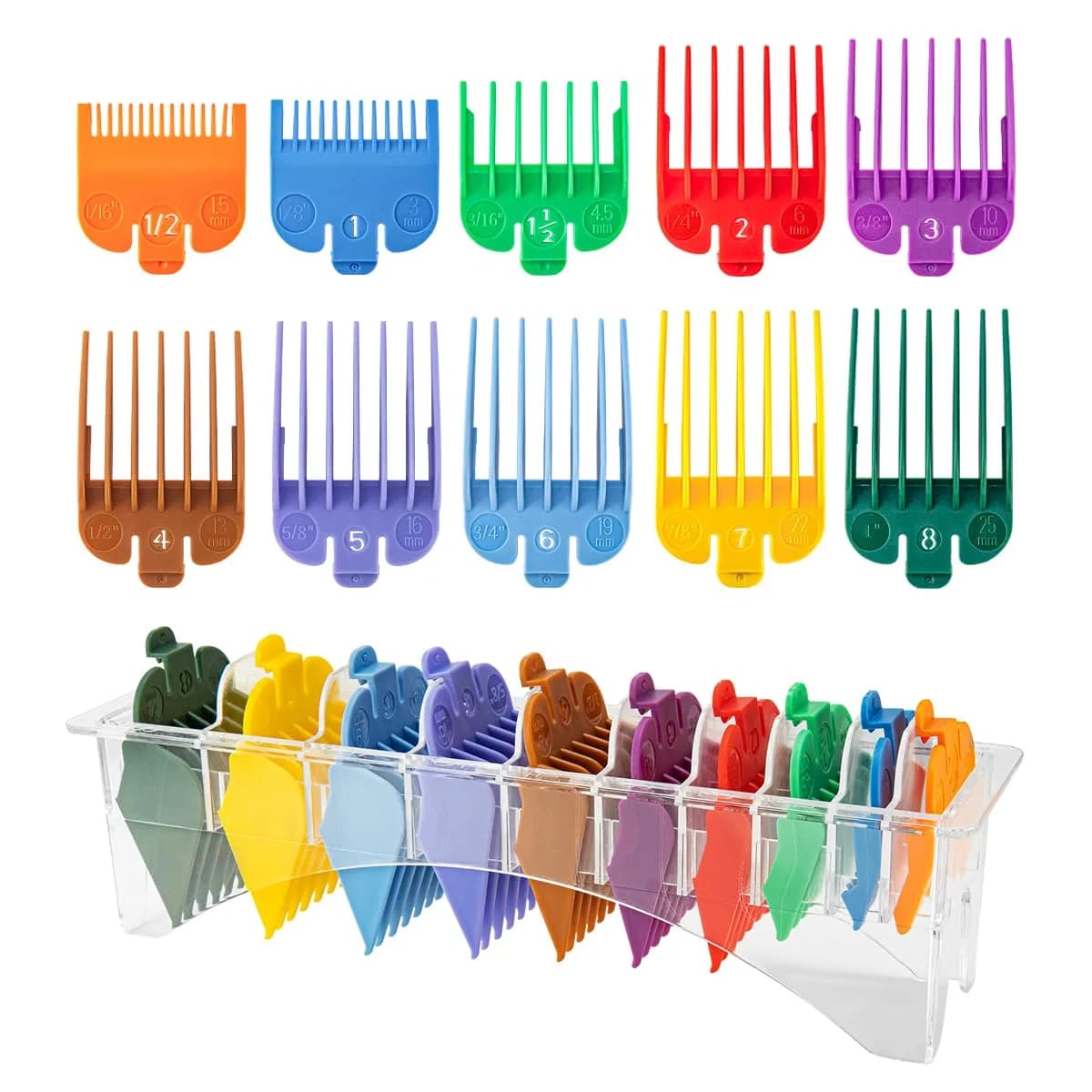 LAVEST Color-Coded Clipper Guards Set with Holder, 10Pcs (1/16"-1") | Fits Most Wahl Clippers - main product image