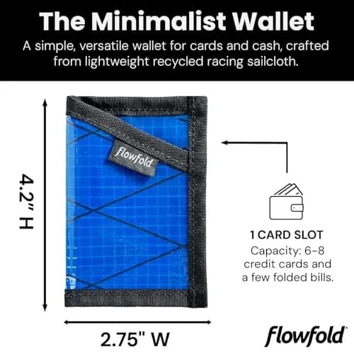 Flowfold Recycled Sailcloth Minimalist Card Holder Wallet | Slim & Durable, Made in USA, Holds 6-8 Cards, Blue Sailcloth thumbnail 2