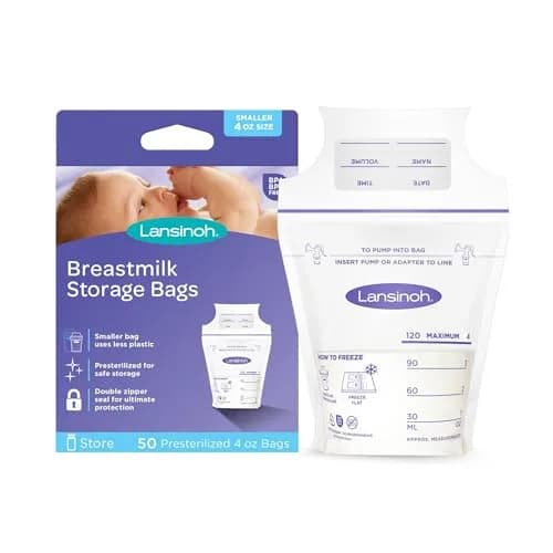 Lansinoh Breastmilk Storage Bags 4oz (120ml) | 50 Count, BPA/BPS Free, Double Zipper Seal thumbnail 1