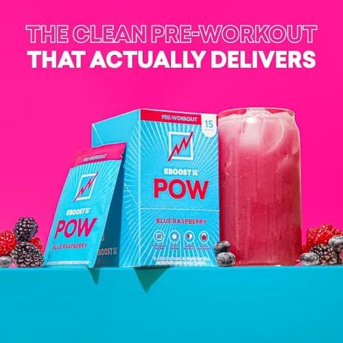 EBOOST POW Natural Pre Workout Powder 15 Packets | Blue Raspberry Energy & Performance Support thumbnail 3