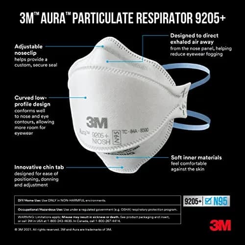 3M Aura N95 Particulate Respirator 20 Count (Pack of 1) | NIOSH Approved for 95% Filtration Efficiency thumbnail 3