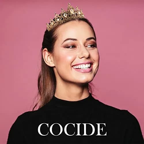 COCIDE Gold Tiara and Crown for Women Crystal Headband for Girl Champagne Rhinestone Hair Accessories for Prom Birthday Party Decorations | Elegant Bridal Headpiece with Crystals thumbnail 4