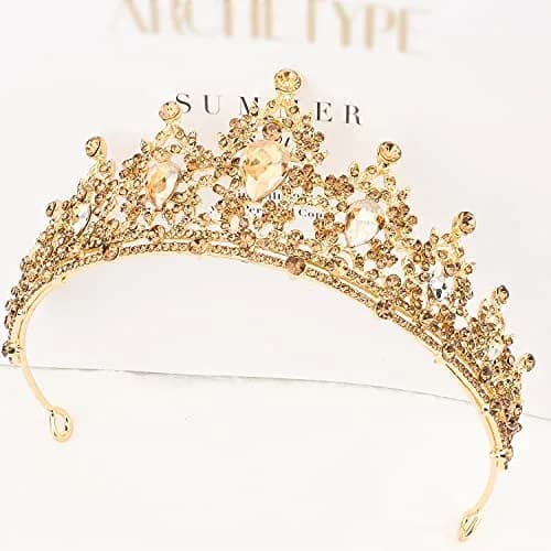 COCIDE Gold Tiara and Crown for Women Crystal Headband for Girl Champagne Rhinestone Hair Accessories for Prom Birthday Party Decorations | Elegant Bridal Headpiece with Crystals thumbnail 5