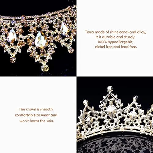 COCIDE Gold Tiara and Crown for Women Crystal Headband for Girl Champagne Rhinestone Hair Accessories for Prom Birthday Party Decorations | Elegant Bridal Headpiece with Crystals thumbnail 7