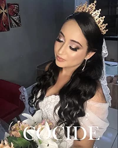 COCIDE Gold Tiara and Crown for Women Crystal Headband for Girl Champagne Rhinestone Hair Accessories for Prom Birthday Party Decorations | Elegant Bridal Headpiece with Crystals thumbnail 2