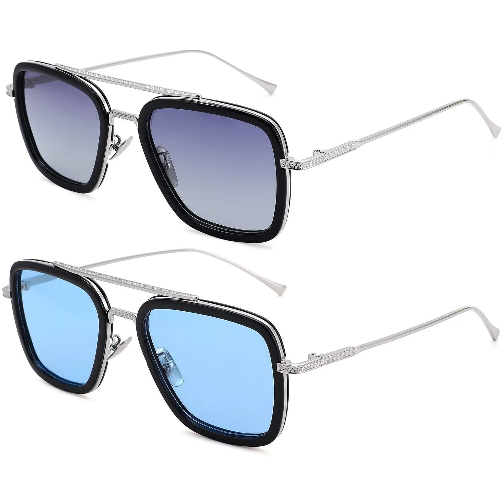 NULOOQ Tony Stark & Spider-Man Polarized Aviator Sunglasses - 2 Pack Silver/Blue & Silver/Gradient Gray - main product image