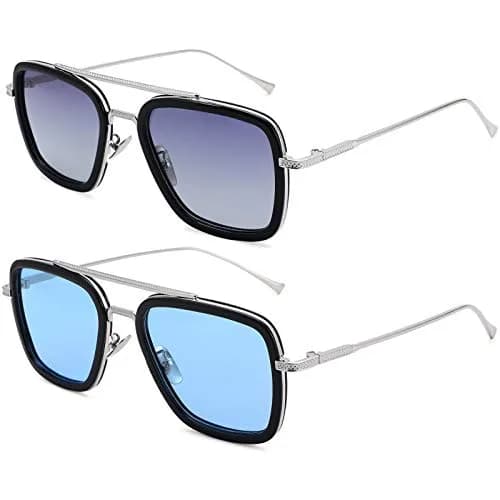 NULOOQ Tony Stark & Spider-Man Polarized Aviator Sunglasses - 2 Pack Silver/Blue & Silver/Gradient Gray thumbnail 1