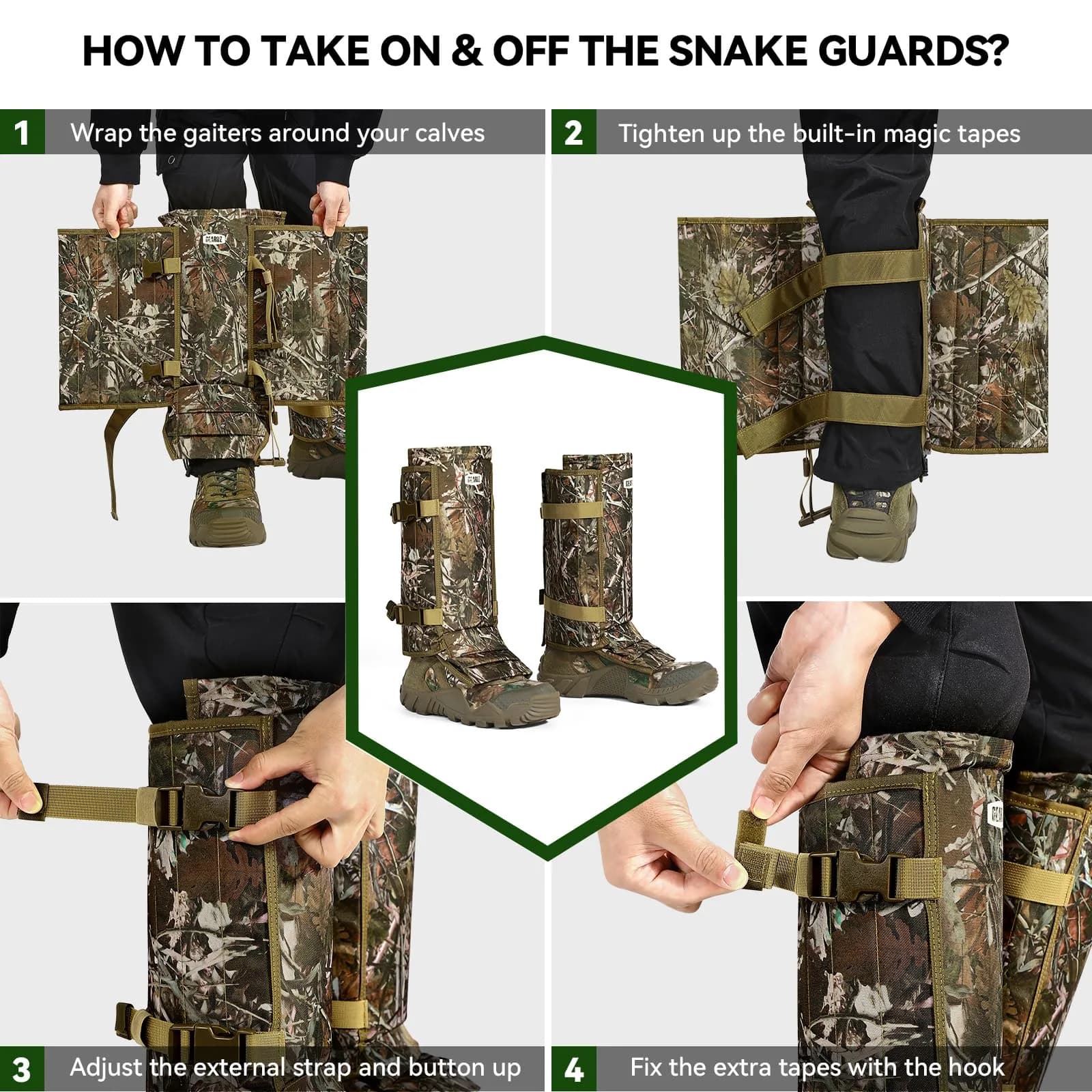 GearOZ Snake Gaiters Chaps, Durable Lower Legs Anti-Snake Bite Guards Camo | 16.9 × 9.8 × 3.1 inches (43 × 25 × 8 cm) - view 6