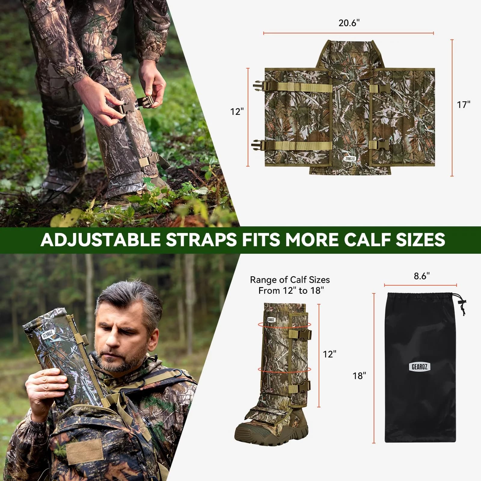 GearOZ Snake Gaiters Chaps, Durable Lower Legs Anti-Snake Bite Guards Camo | 16.9 × 9.8 × 3.1 inches (43 × 25 × 8 cm) - view 2