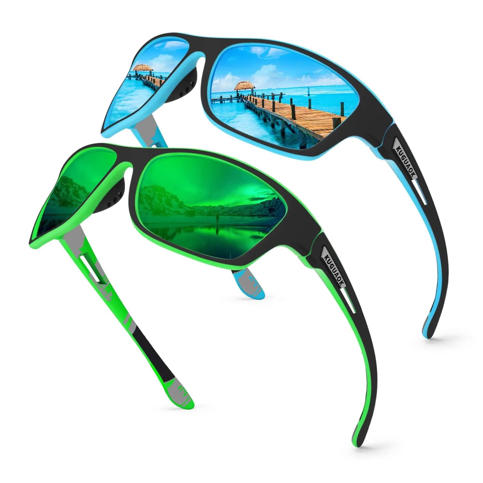 KUGUAOK 2 PACK Polarized Sports Sunglasses for Men Driving Cycling Fishing UV Protection (67mm Lens)