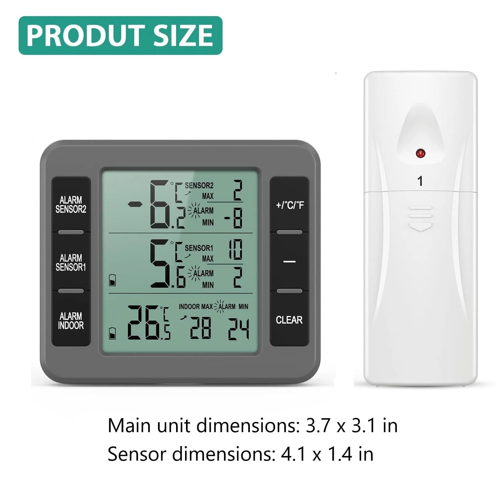 ORIA Wireless Refrigerator Thermometer with 2 Sensors | Indoor/Outdoor -40°C to 60°C - view 7