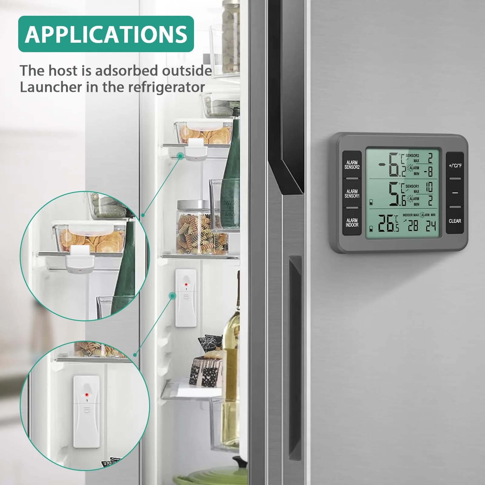 ORIA Wireless Refrigerator Thermometer with 2 Sensors | Indoor/Outdoor -40°C to 60°C - view 2