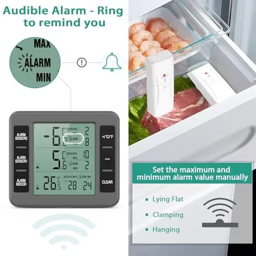 ORIA Wireless Refrigerator Thermometer with 2 Sensors | Indoor/Outdoor -40°C to 60°C thumbnail 3