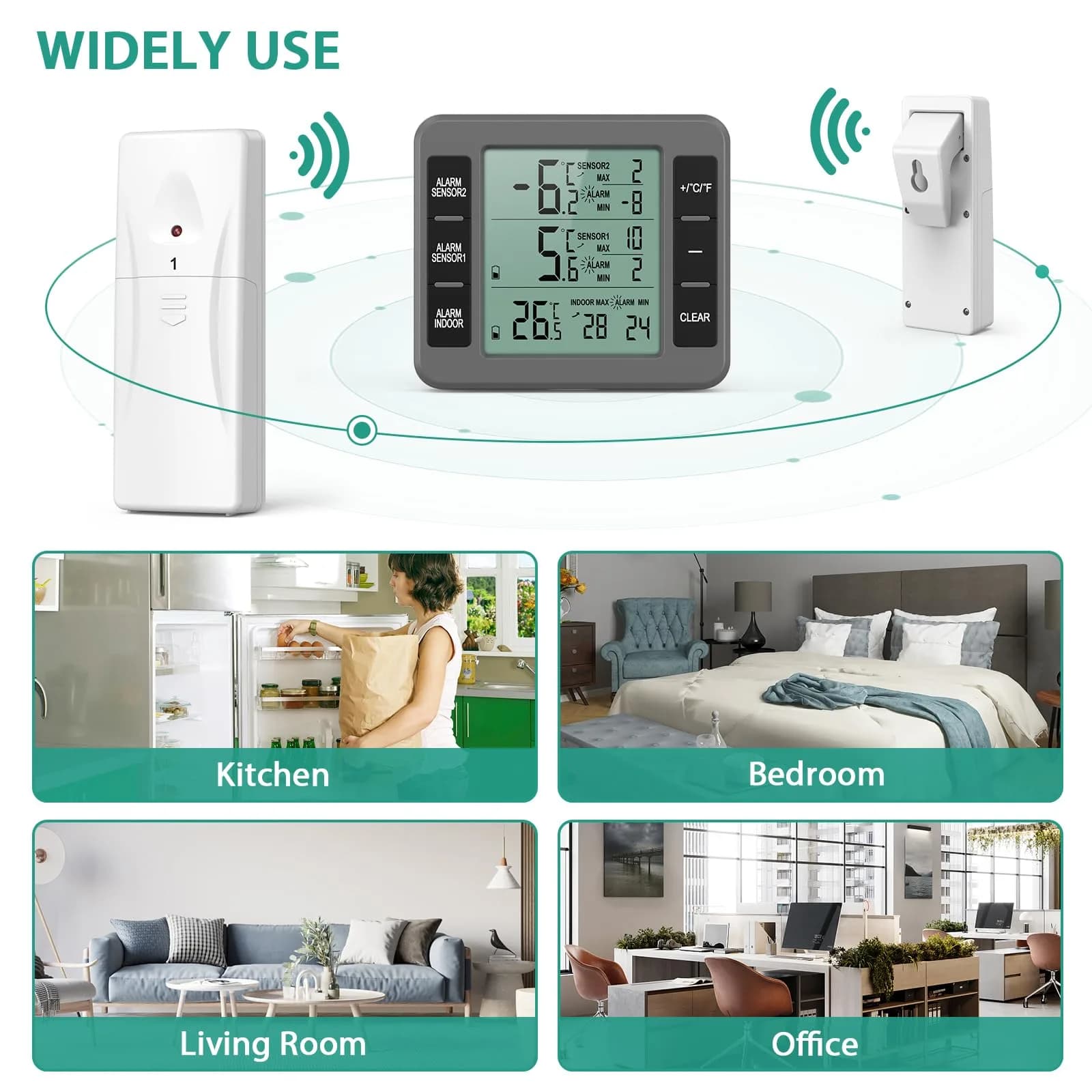 ORIA Wireless Refrigerator Thermometer with 2 Sensors | Indoor/Outdoor -40°C to 60°C - view 4