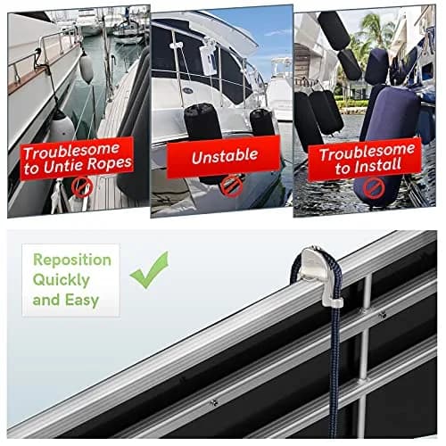 SailVoya Adjustable Pontoon Boat Fender Clips (4 Pack) | Securely Mounts 1-1.25 inch Square Rails thumbnail 5