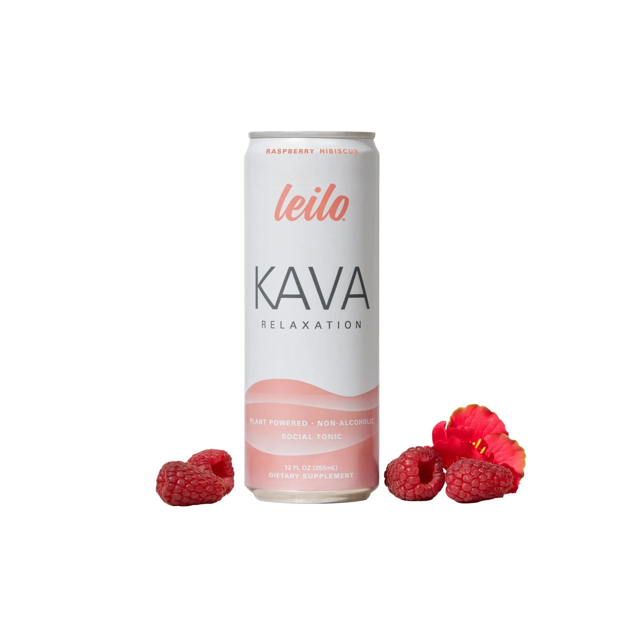 LEILO Kava Powered Sparkling Relaxation Drink | Raspberry Hibiscus | 12 fl oz Can (Pack of 12) for Calm & Social Ease