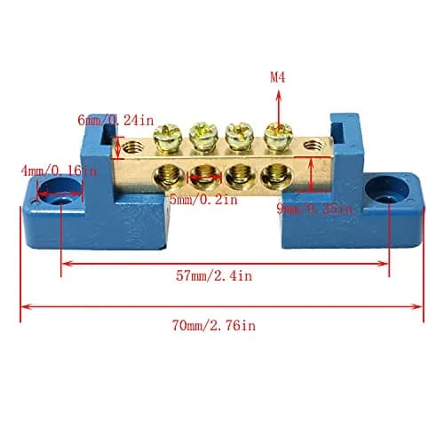 RLECS Terminal Bus Bar 2pcs 4-Position Brass Grounding Strip | Power Distribution thumbnail 3