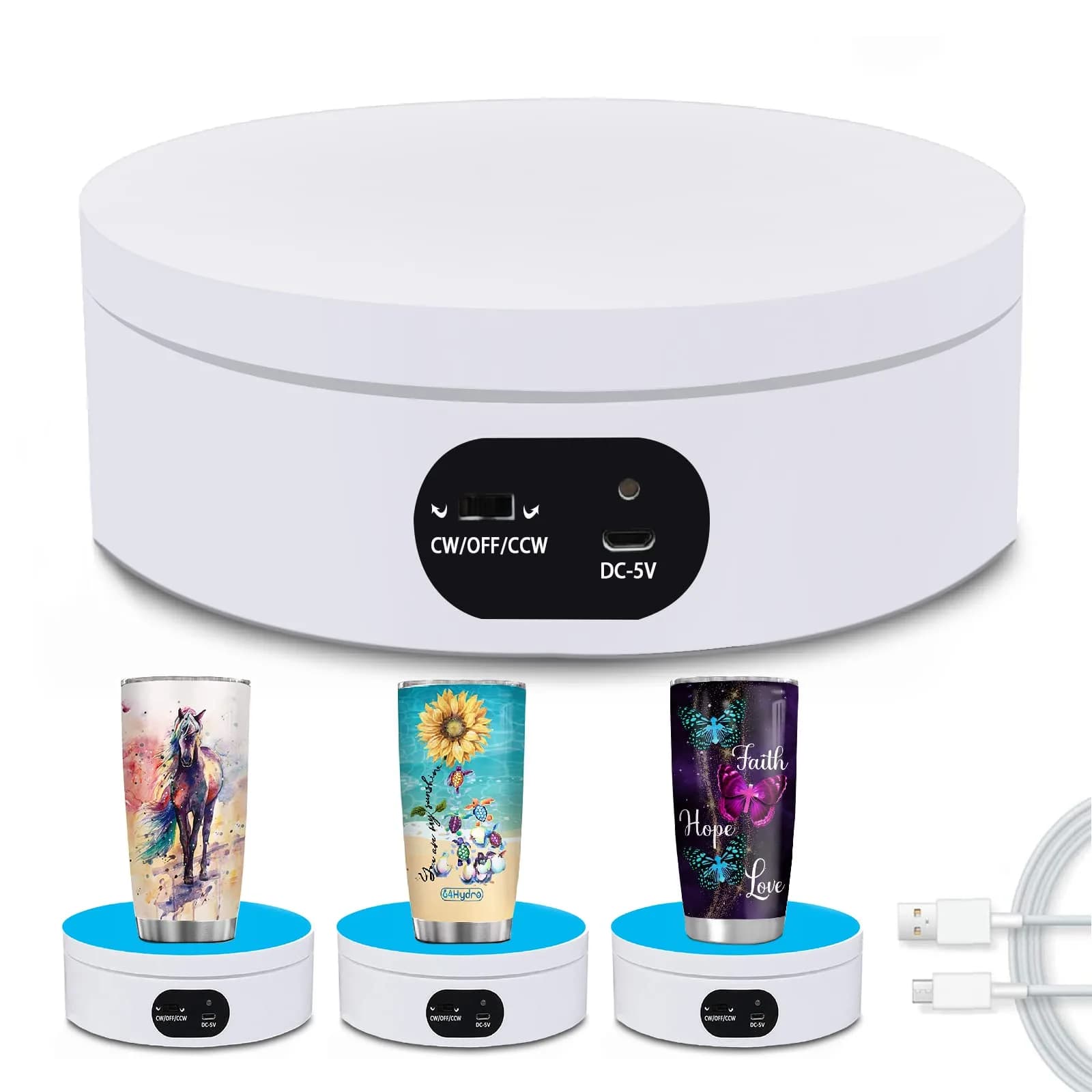 YVV Rotating Display Stand 12cm (4.72in) | Automatic Mute Turntable for Tumblers & Products - main product image