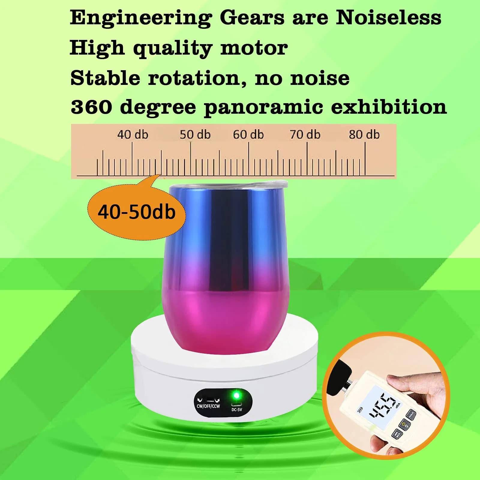YVV Rotating Display Stand 12cm (4.72in) | Automatic Mute Turntable for Tumblers & Products - view 3