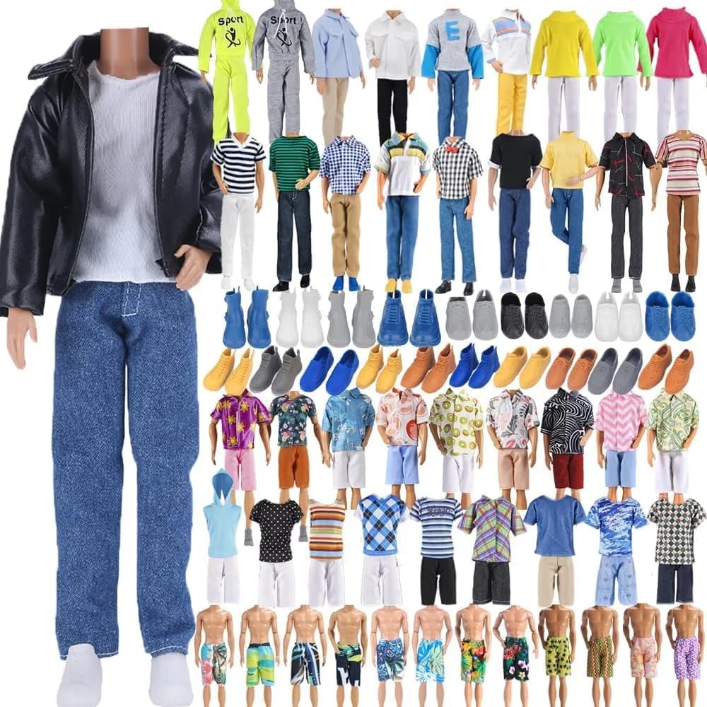 E-TING 10Set Doll Clothes & Shoes for 12-inch Boy Doll | Handmade, Safe & Colorful — Black
