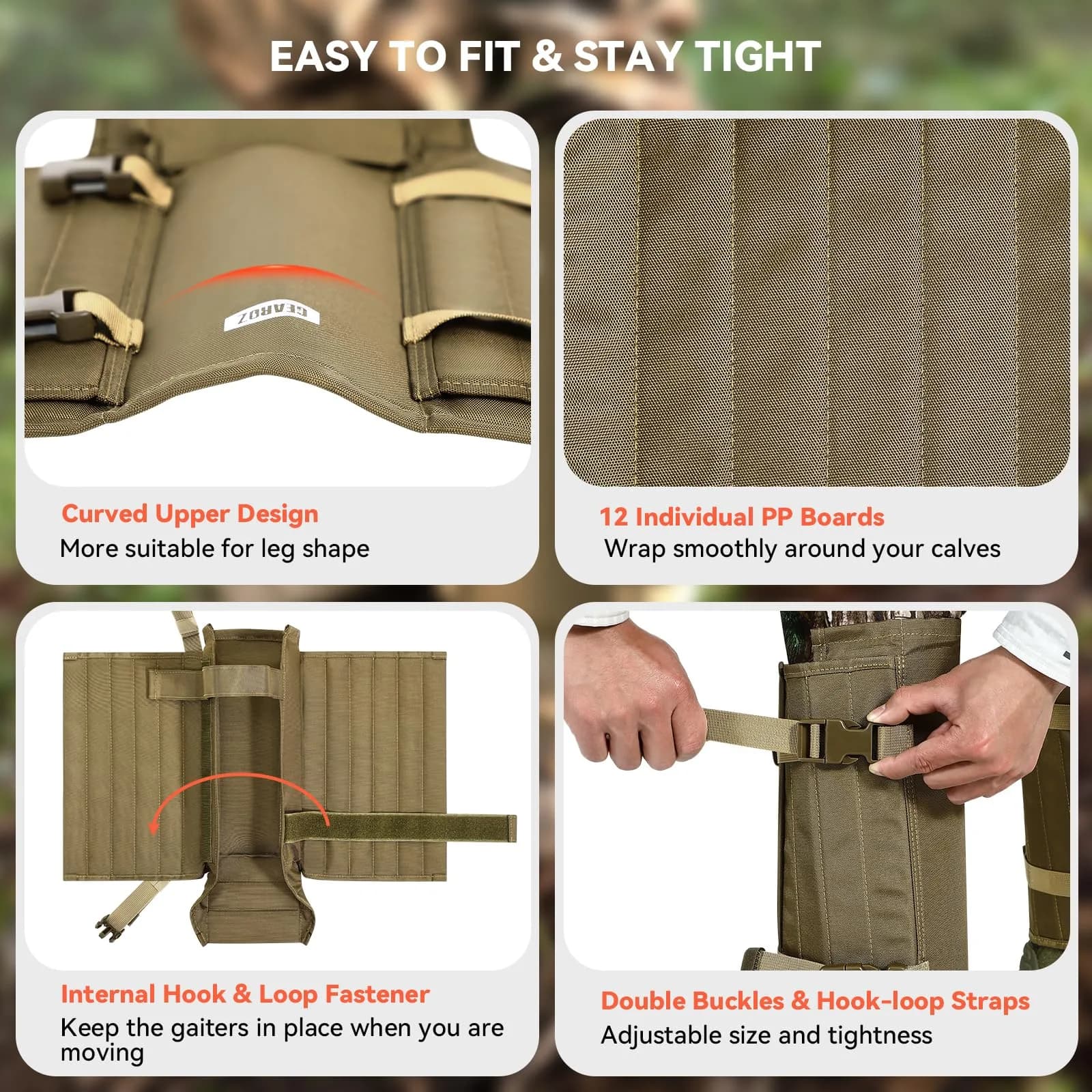 GearOZ Snake Gaiters Chaps Khaki | 1000D Oxford & Polypropylene Anti-Snake Bite Guards for Men & Women - view 5