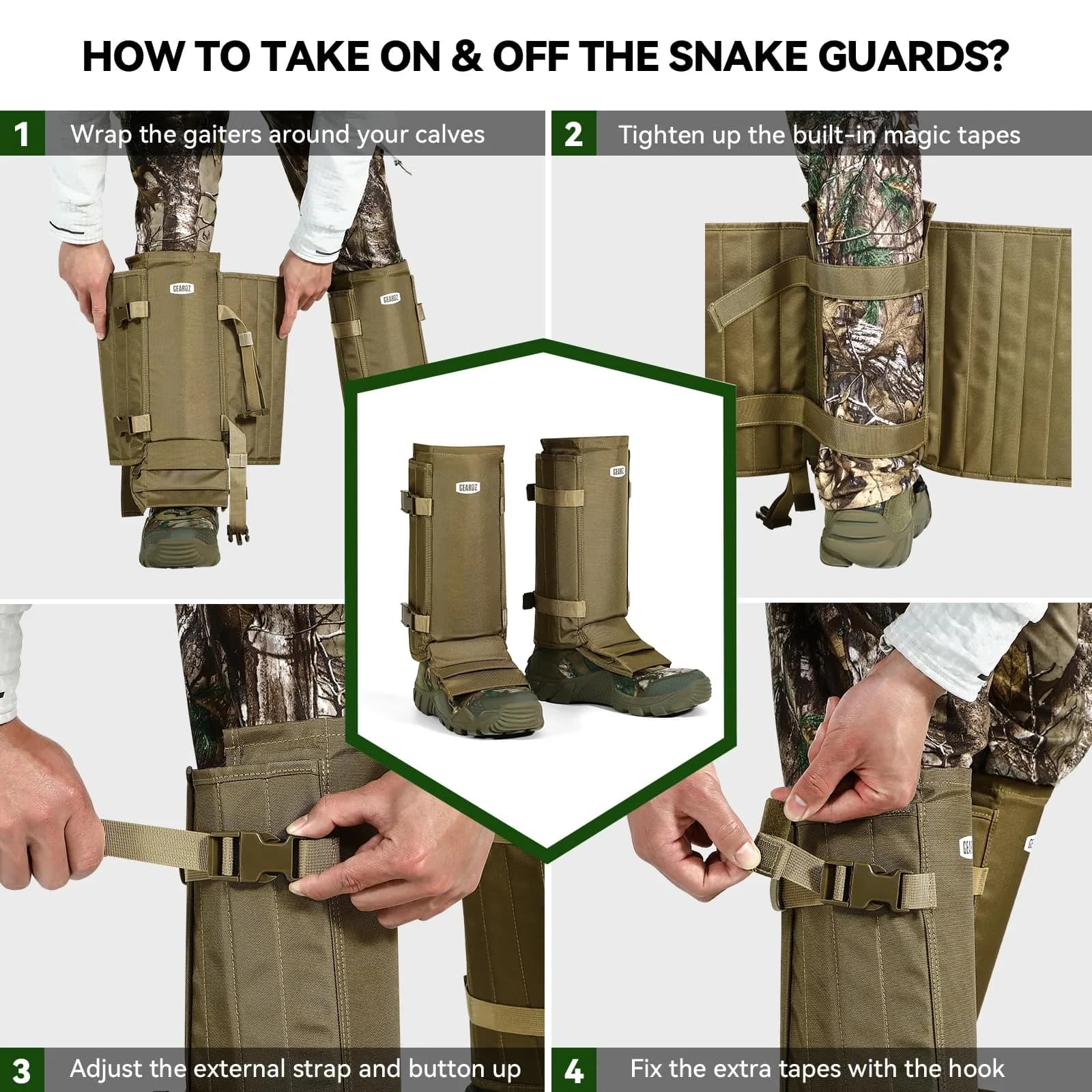 GearOZ Snake Gaiters Chaps Khaki | 1000D Oxford & Polypropylene Anti-Snake Bite Guards for Men & Women - view 6