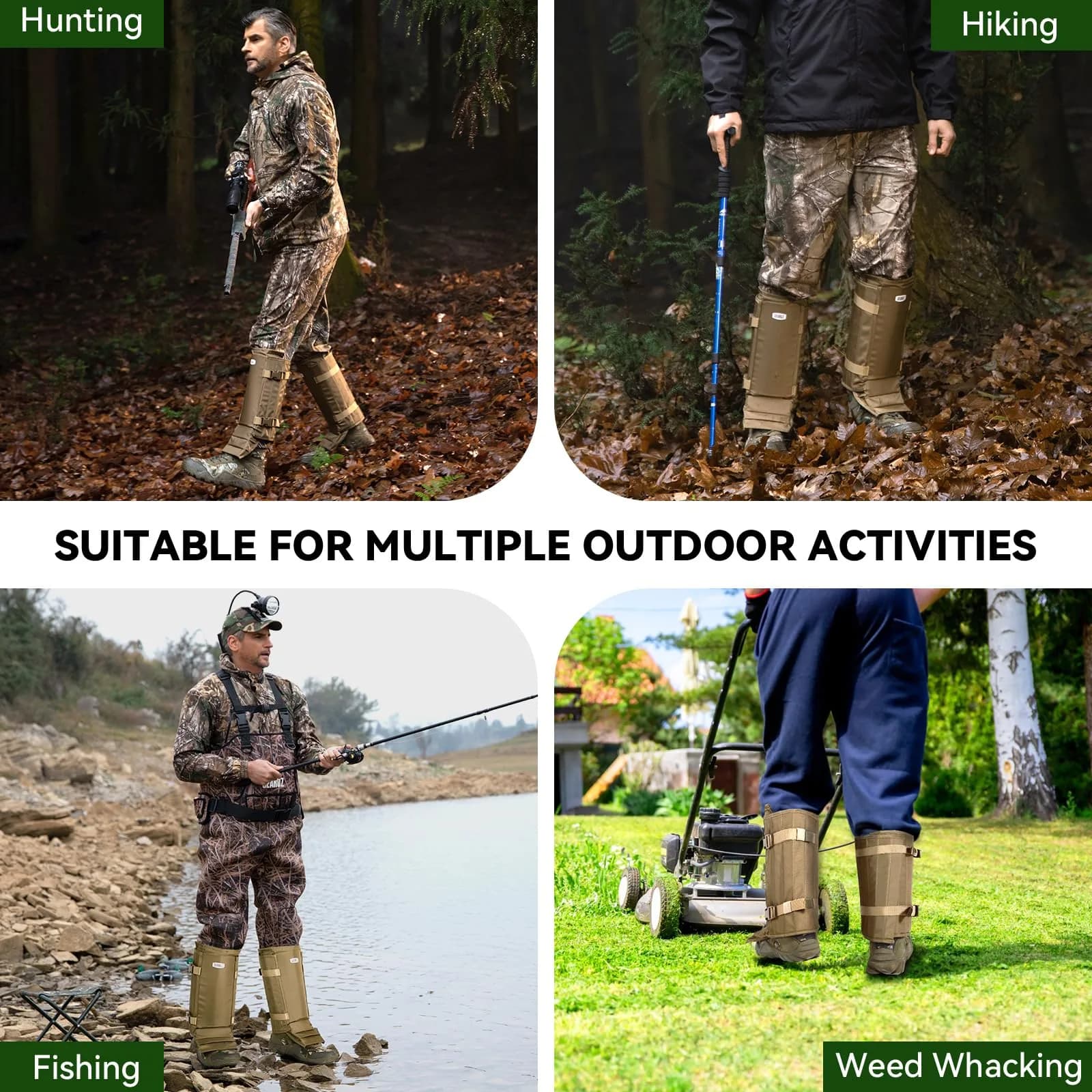 GearOZ Snake Gaiters Chaps Khaki | 1000D Oxford & Polypropylene Anti-Snake Bite Guards for Men & Women - view 7