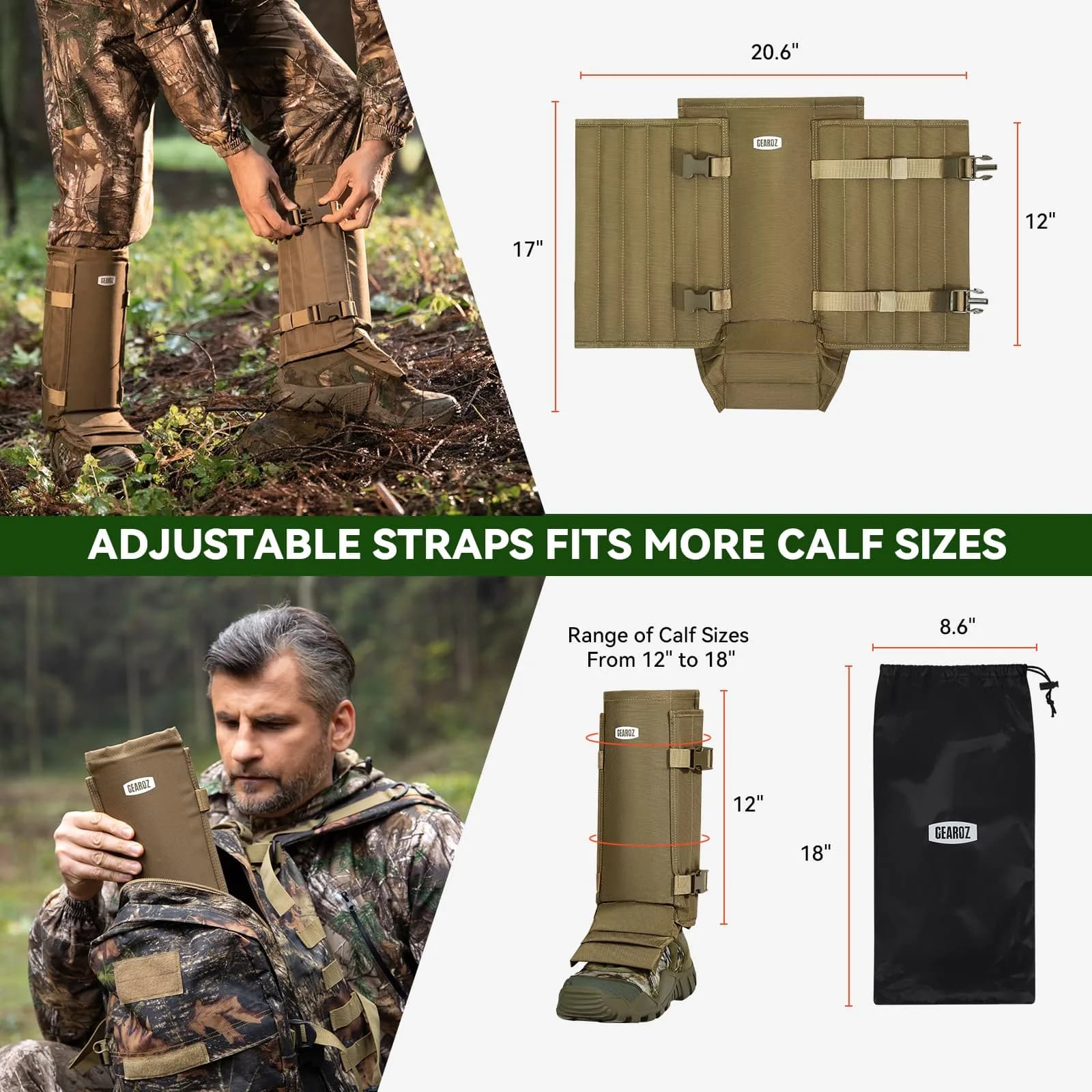 GearOZ Snake Gaiters Chaps Khaki | 1000D Oxford & Polypropylene Anti-Snake Bite Guards for Men & Women - view 2
