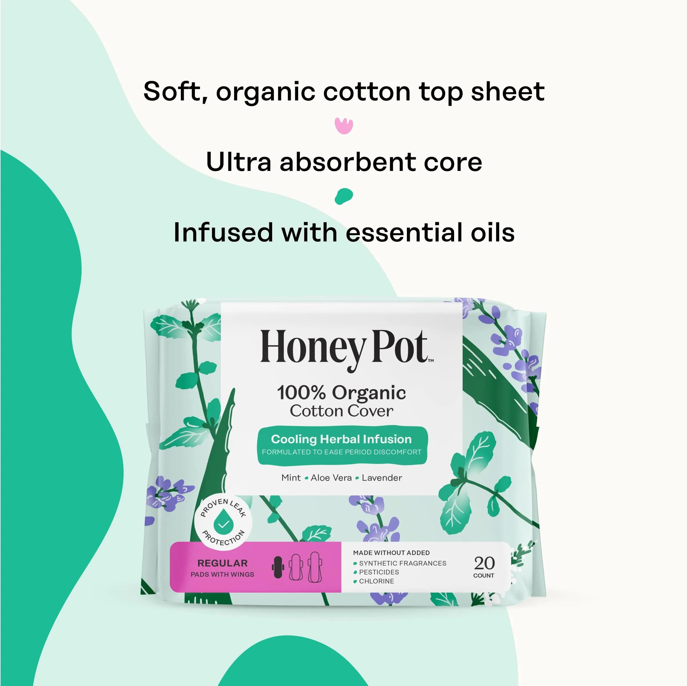 The Honey Pot Company Cooling Herbal Regular Pads 20 Count | Dermatologist Tested for Sensitive Skin - view 4