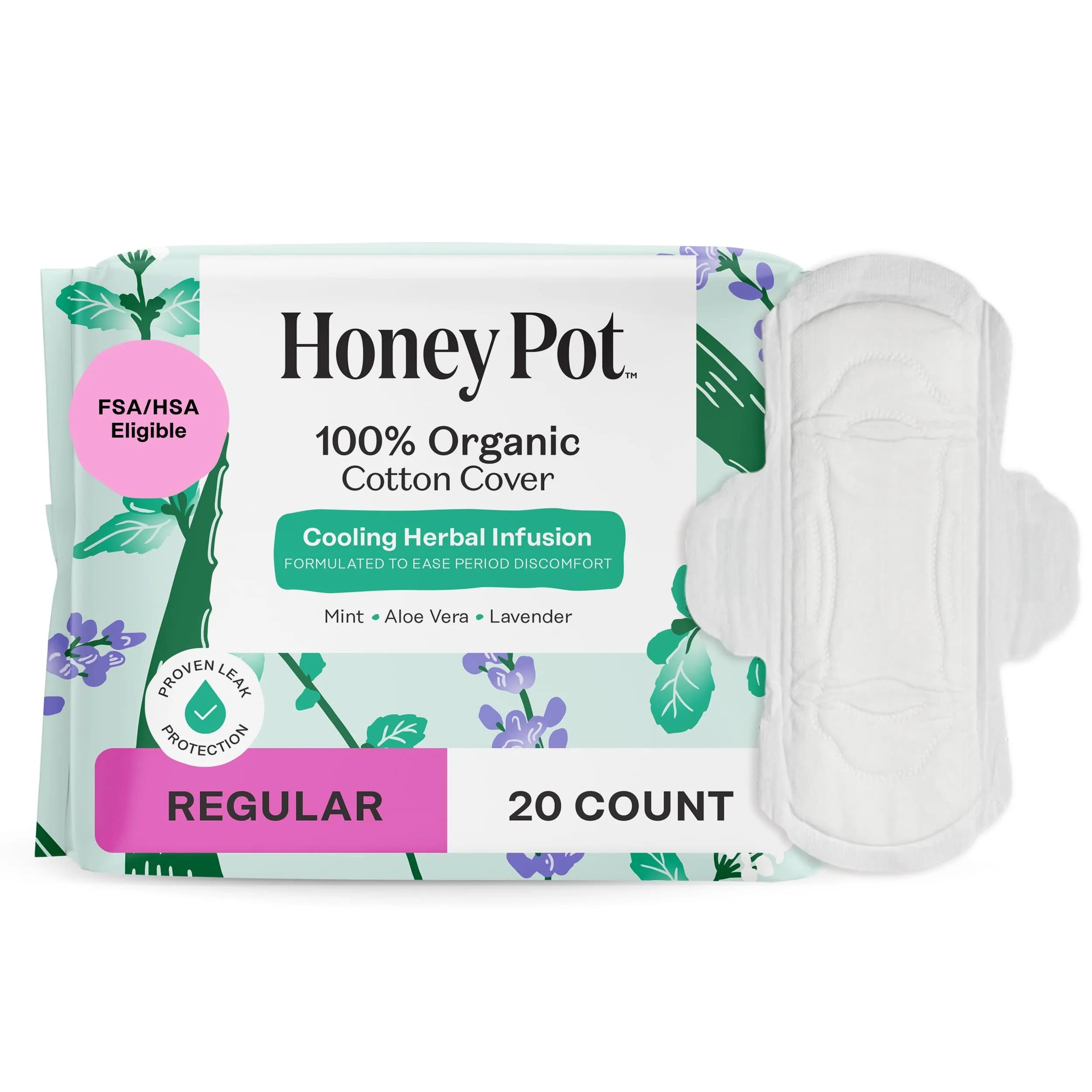 The Honey Pot Company Cooling Herbal Regular Pads 20 Count | Dermatologist Tested for Sensitive Skin - main product image